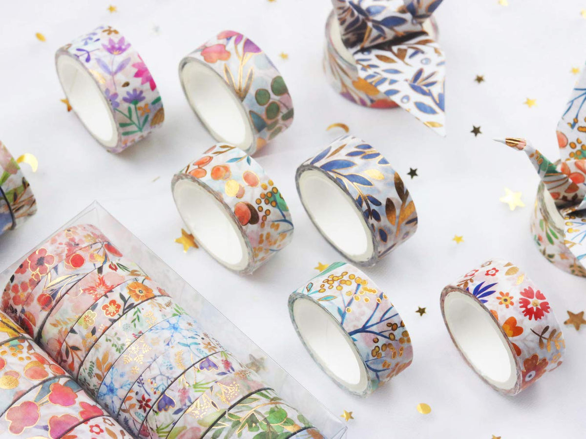 YUBBAEX Floral Gold Washi Tape Set VSCO Foil Masking Tape Decorative for Arts, DIY Crafts, Journal