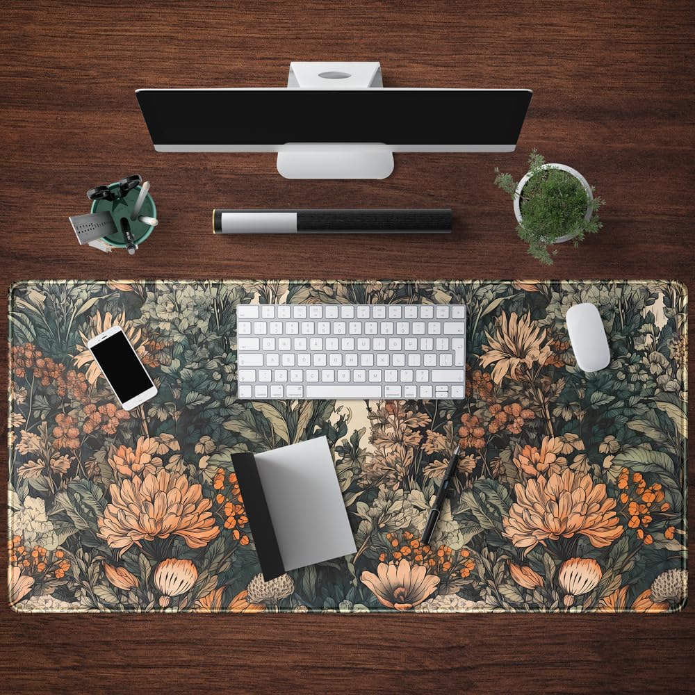 Boho Aesthetic Desk Mat Wildflowers Large Mouse Pad Gaming Desk Pad, XXL Keyboard Mat Full Desktop