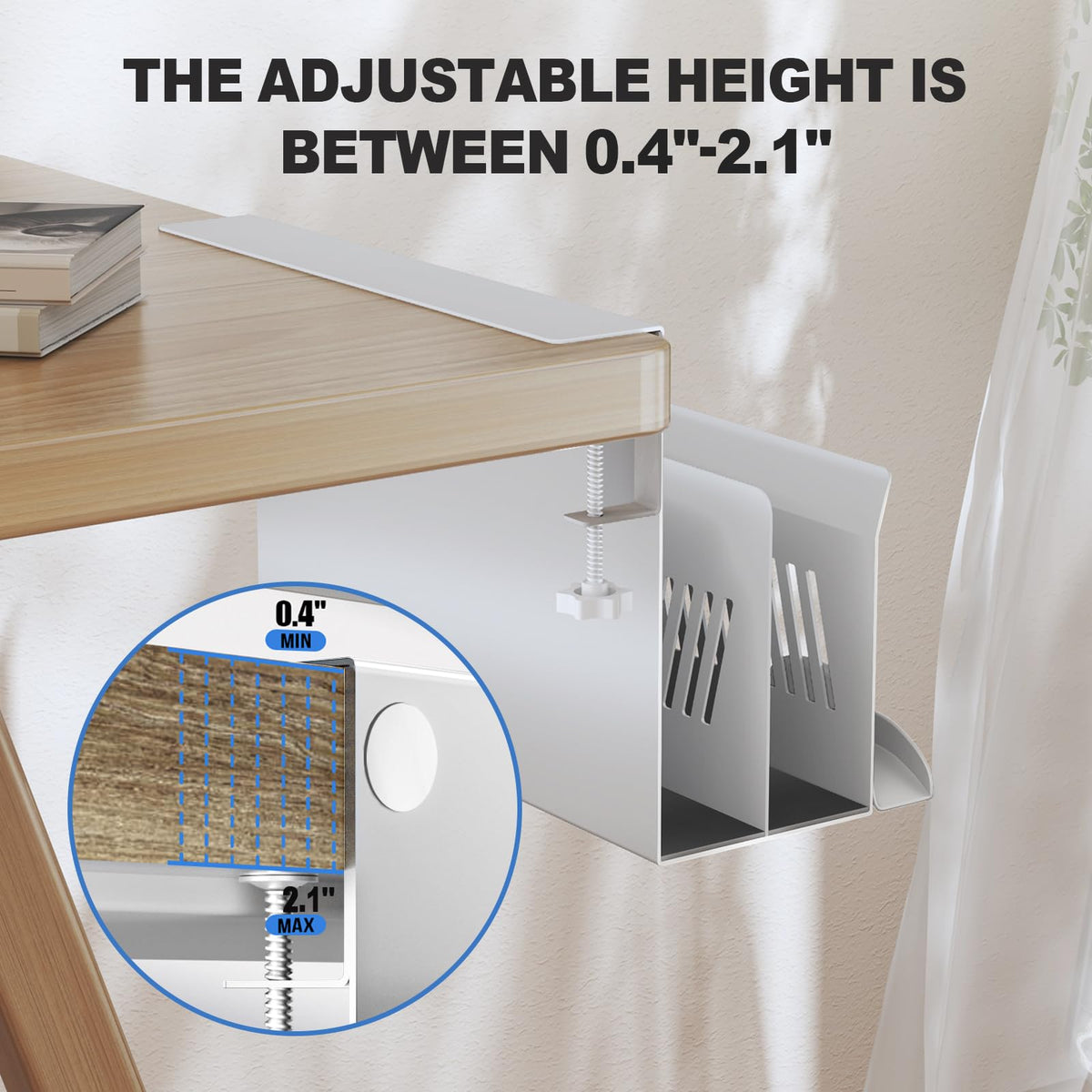 Litwaro Desk Side Storage Organizer, 2 Tier Under Desk Laptop Holder No Drill, Laptop Mount with
