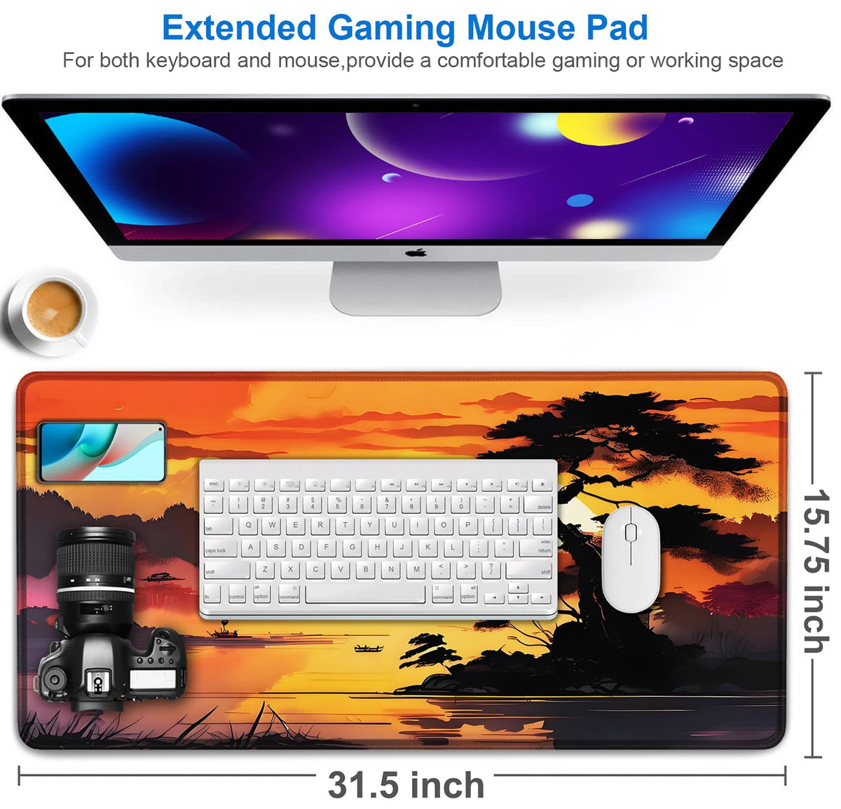 Mouse Pad Gaming, 31.5x15.7 inch Large Extended Computer Keyboard Mouse Mat, Water Resist Non-Slip