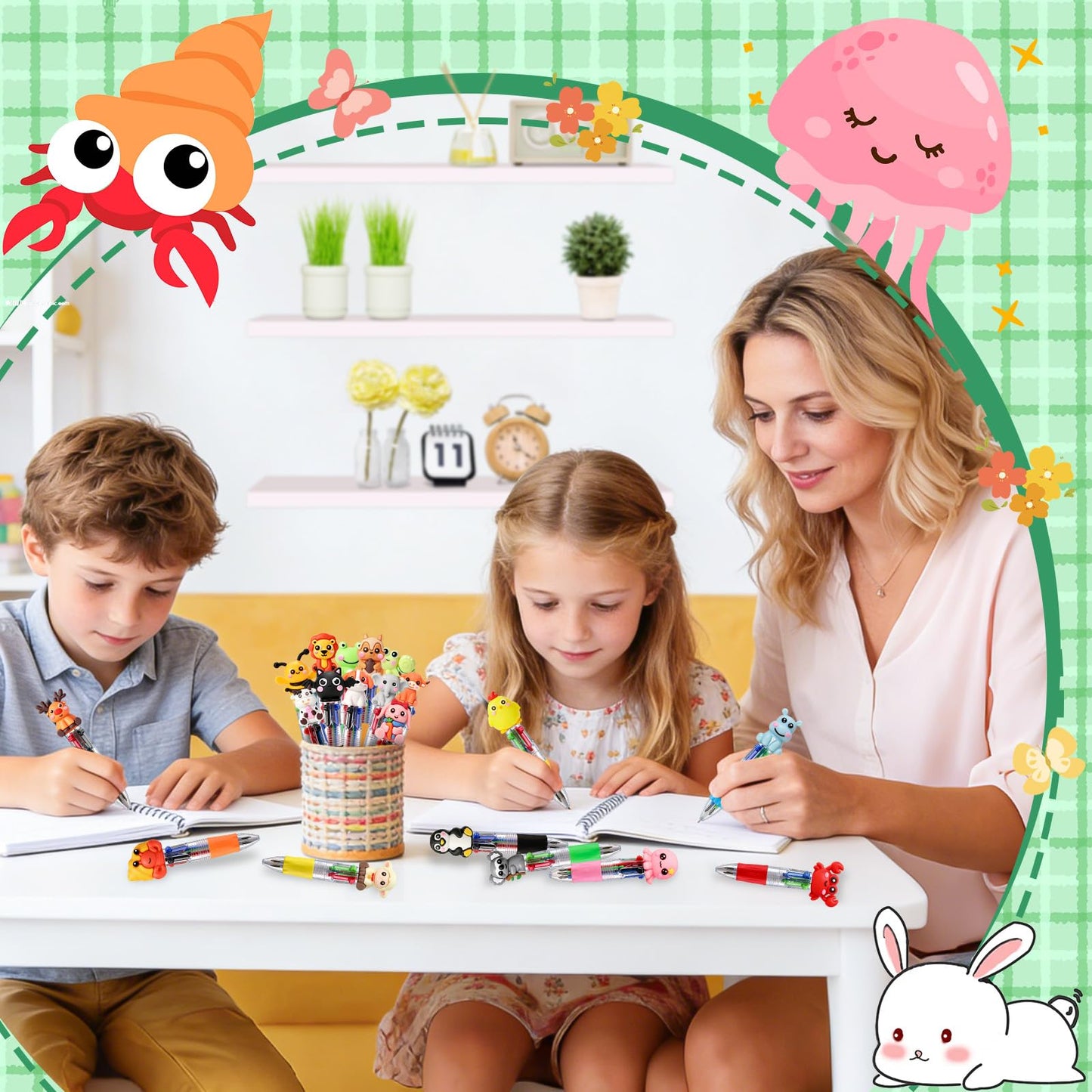SZCECHRE 48 Pcs Animal Pens Multicolor Pen in One 4-in-1 Cute Pens Bulk for Kids,Ballpoint Pen with