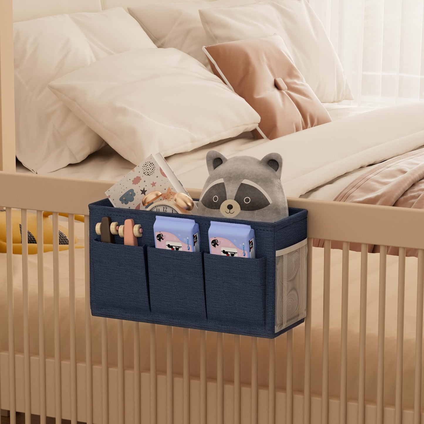 Bedside Caddy Storage Organizer for Bed Rails, Bed Caddy with 6 Pockets
