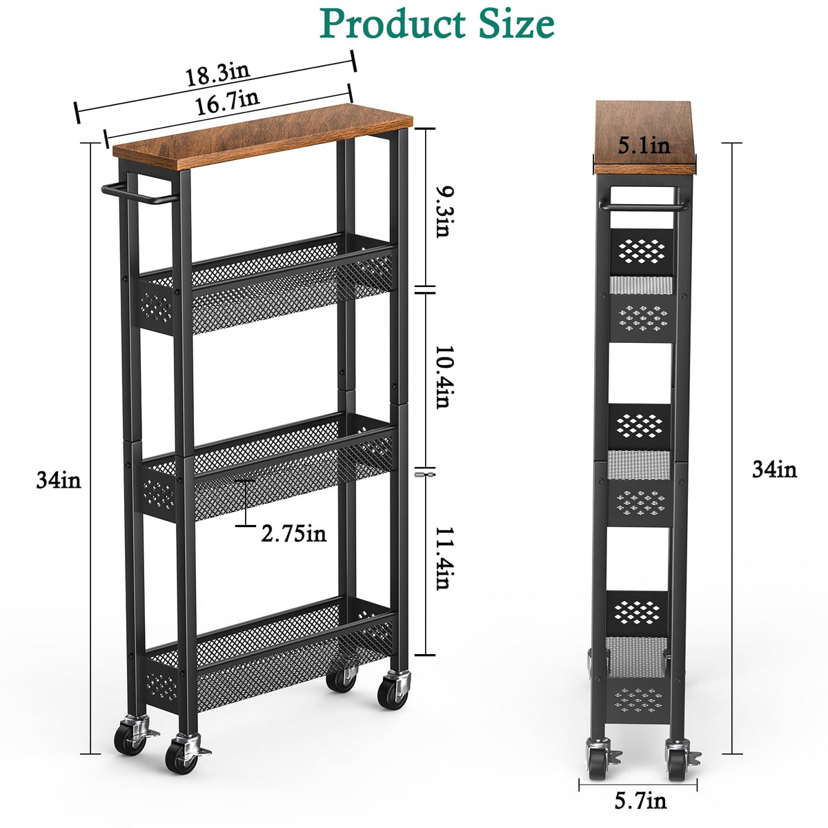 XYZLVSI Utility Slim Storage Cart on Wheels, 4 Tier Laundry Room Organizers