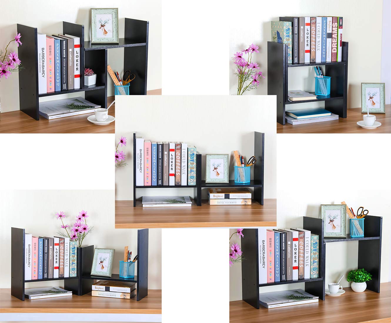 PAG-Mass Desktop Bookshelf Freestanding Wooden Countertop Bookcase Accessories Organizer Display