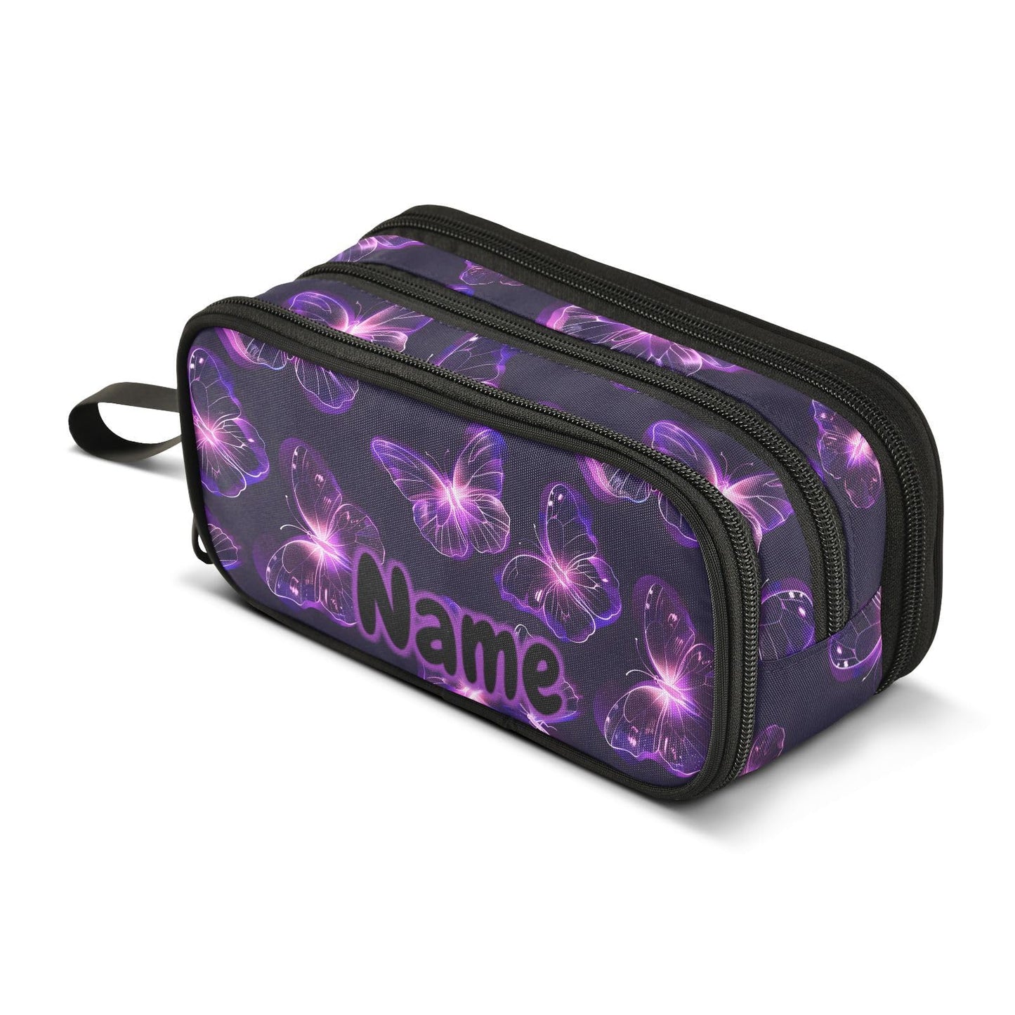 BOENLE Custom Butterflies Purple Neon Pencil Case Box Boys Girls Personalized Name Large Pencil
