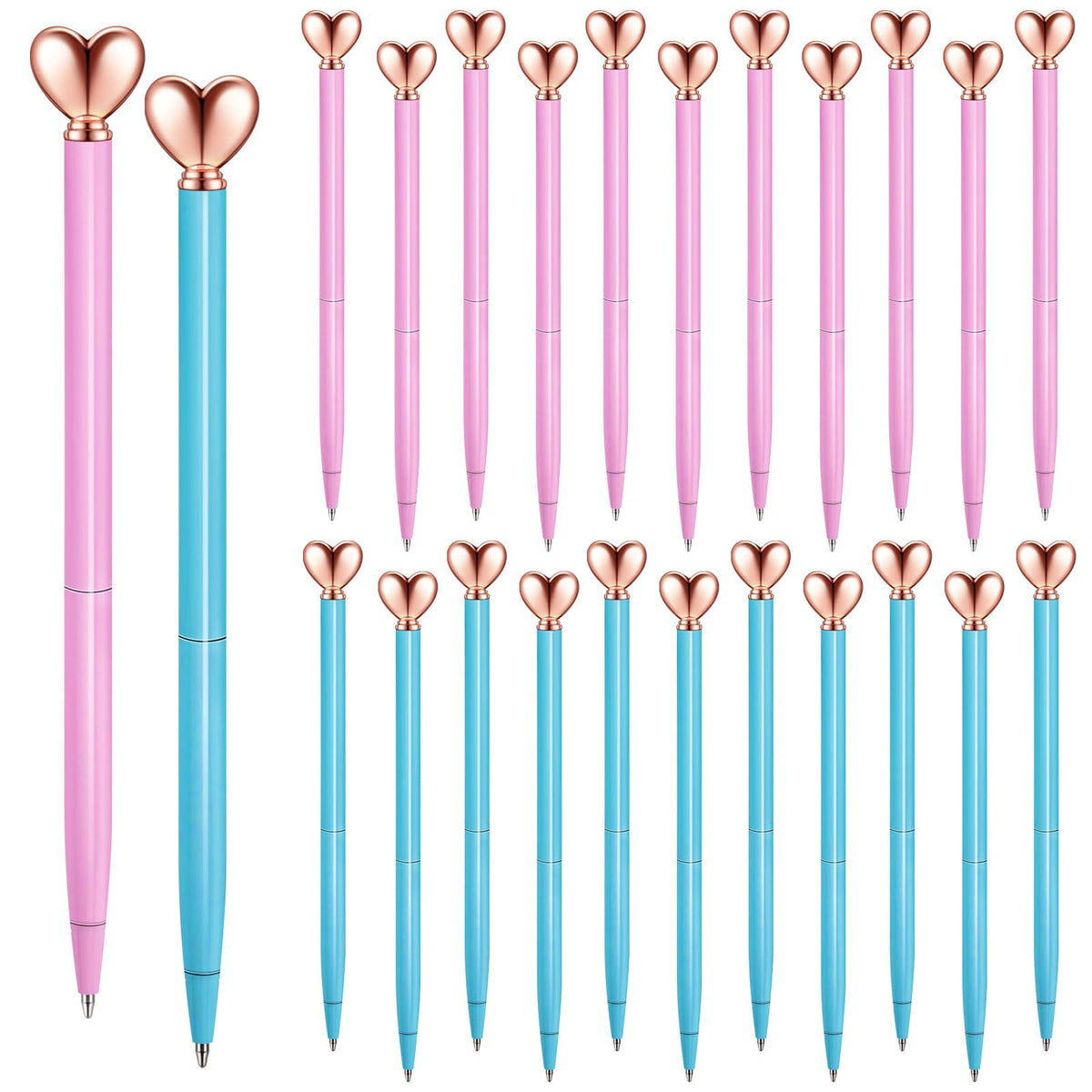 Thenshop Pink 24 Pcs Heart Shaped Pens Retractable Metal Cute Pens 1.0 mm Black Ink Ballpoint