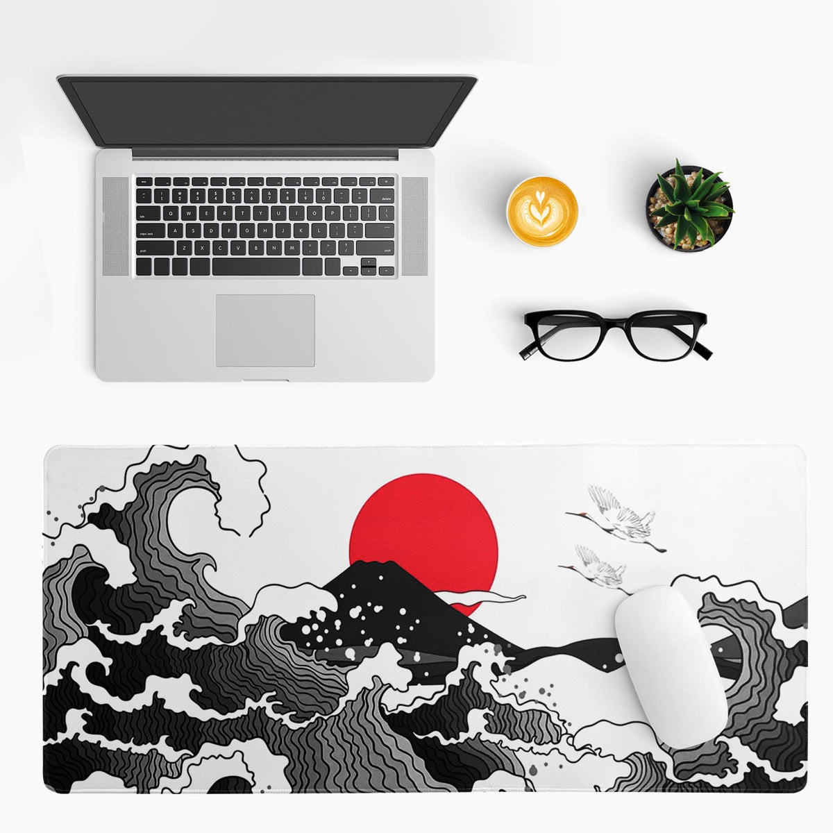 Japanese Red and Black Wave Gaming Mouse Pad Extended Large Mouse Mat Desk Pad Sea Texture Non-Slip