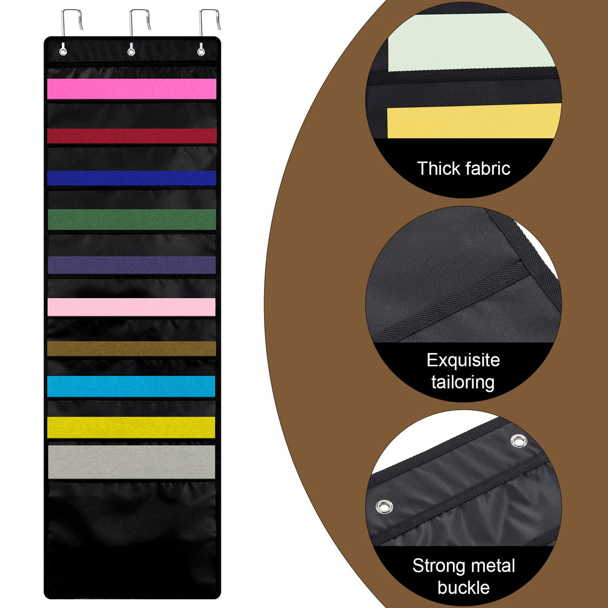 Henoyso 4 Pcs Hanging Wall File Storage 10 Pocket Paper Organizer, Black