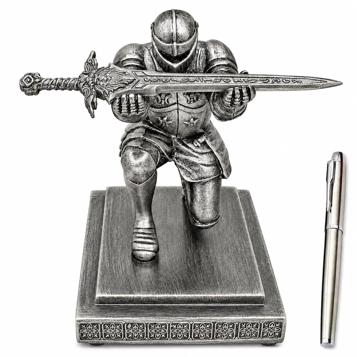 Miyolo Knight Pen Holder with a Sword & Pen Kneeling Medieval Soldier Pencil Stand Desk Organizers