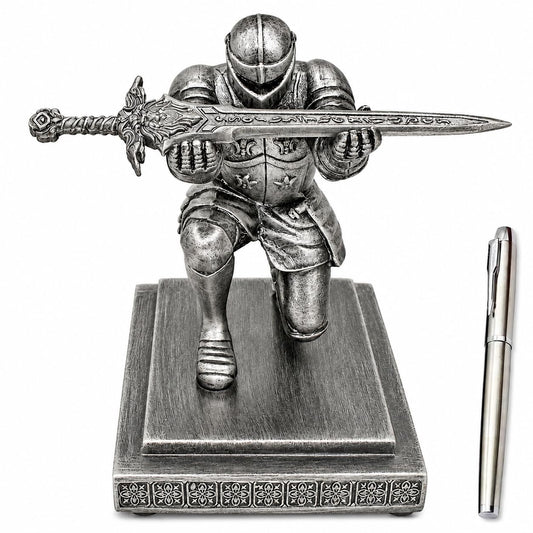 Miyolo Knight Pen Holder with a Sword & Pen Kneeling Medieval Soldier Pencil Stand Desk Organizers