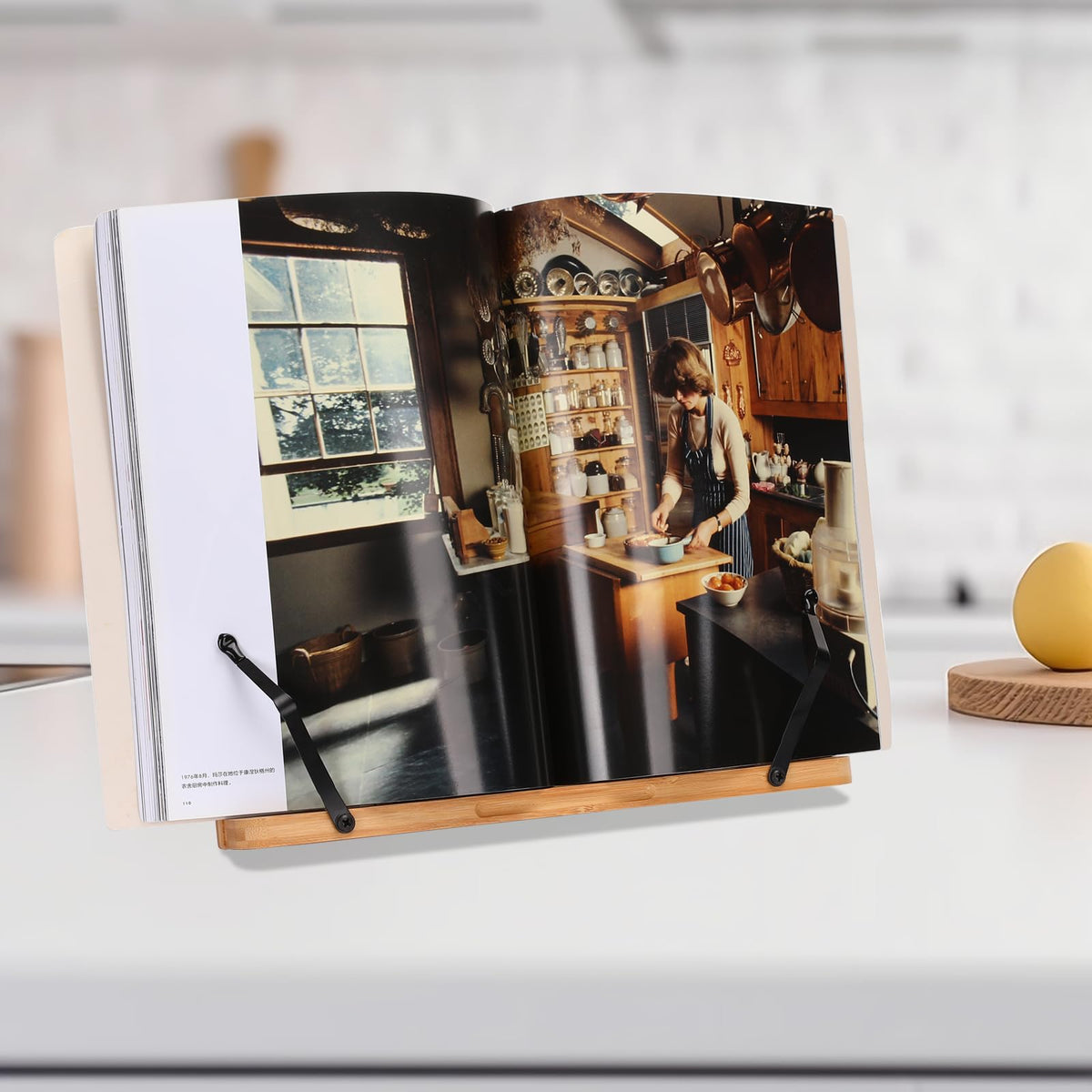 MEGREZ Foldable Bamboo Book Stand Adjustable Cookbook Reading Tablet Holder
