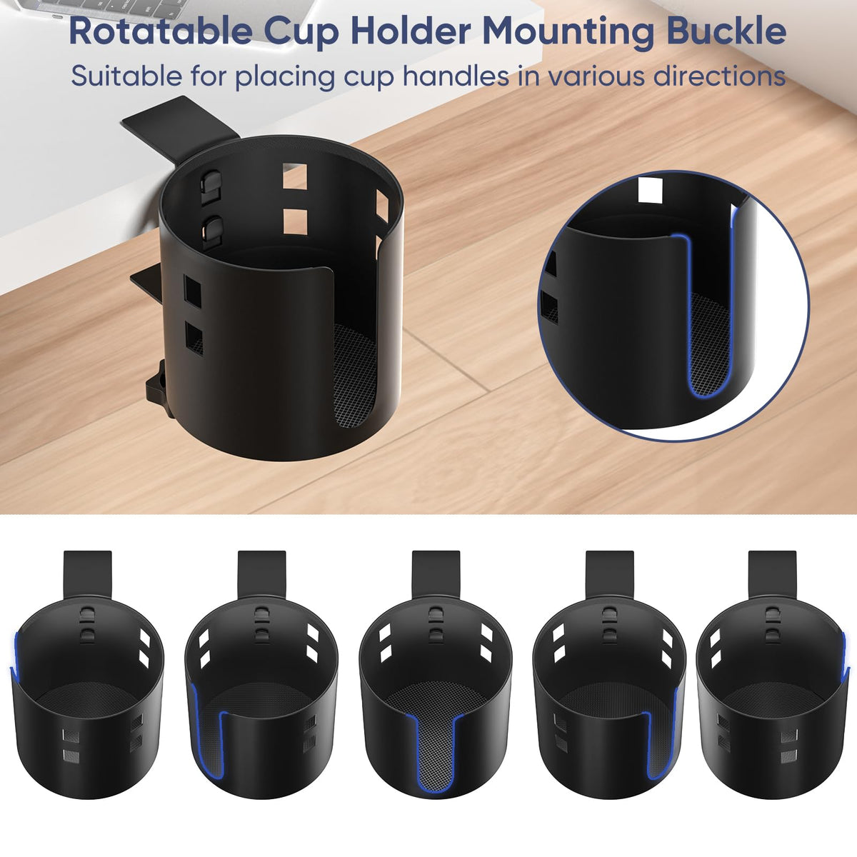 Deeper Anti-Spill Large Desk Cup Holder Clamp,Metal Table Cup Holder(Black)