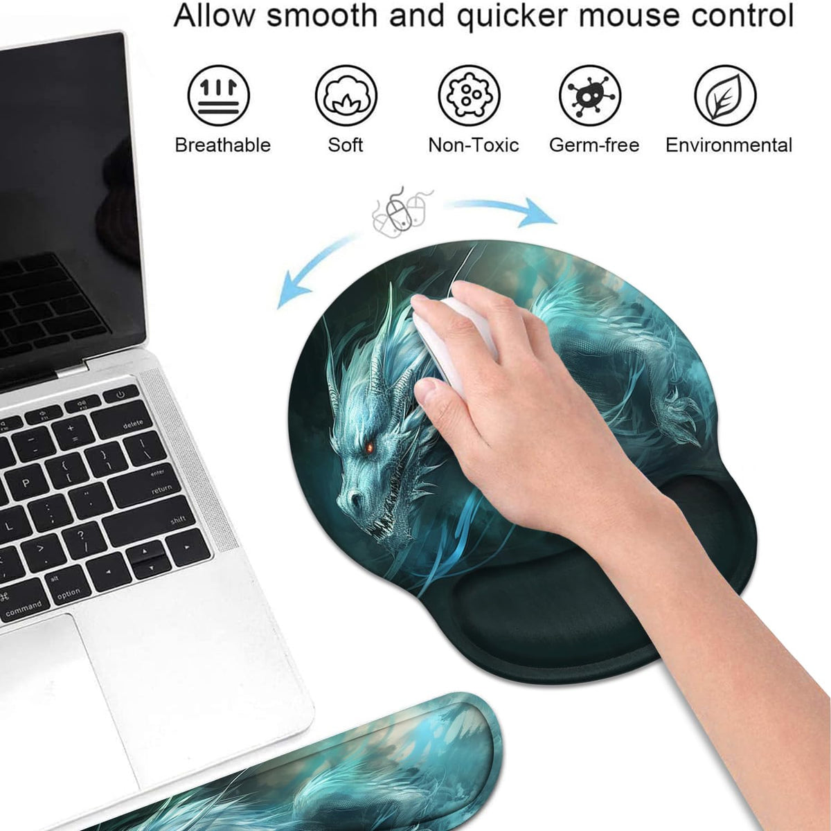 Keyboard Wrist Rest and Mouse Pad Wrist Support Set with Coasters, Ergonomic Gaming Mousepad