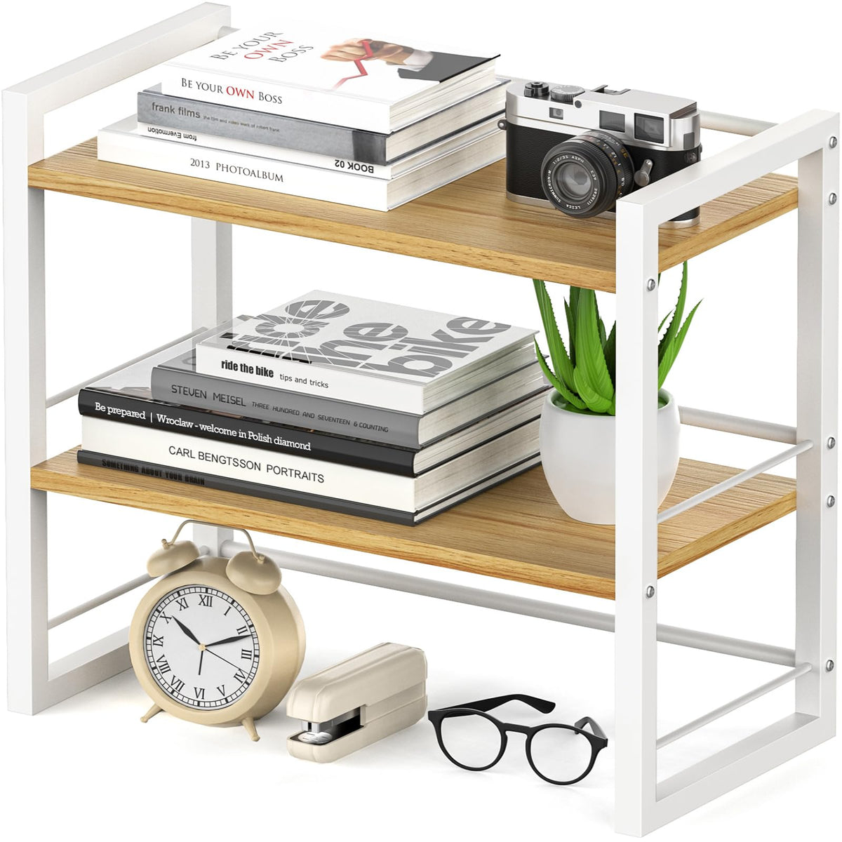 ART-GIFTREE Office Desk Shelf Organizer, Wood Desktop Bookshelf Supplies Storage Rack, Shelf for