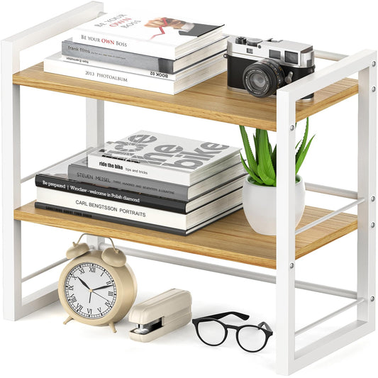 ART-GIFTREE Office Desk Shelf Organizer, Wood Desktop Bookshelf Supplies Storage Rack, Shelf for