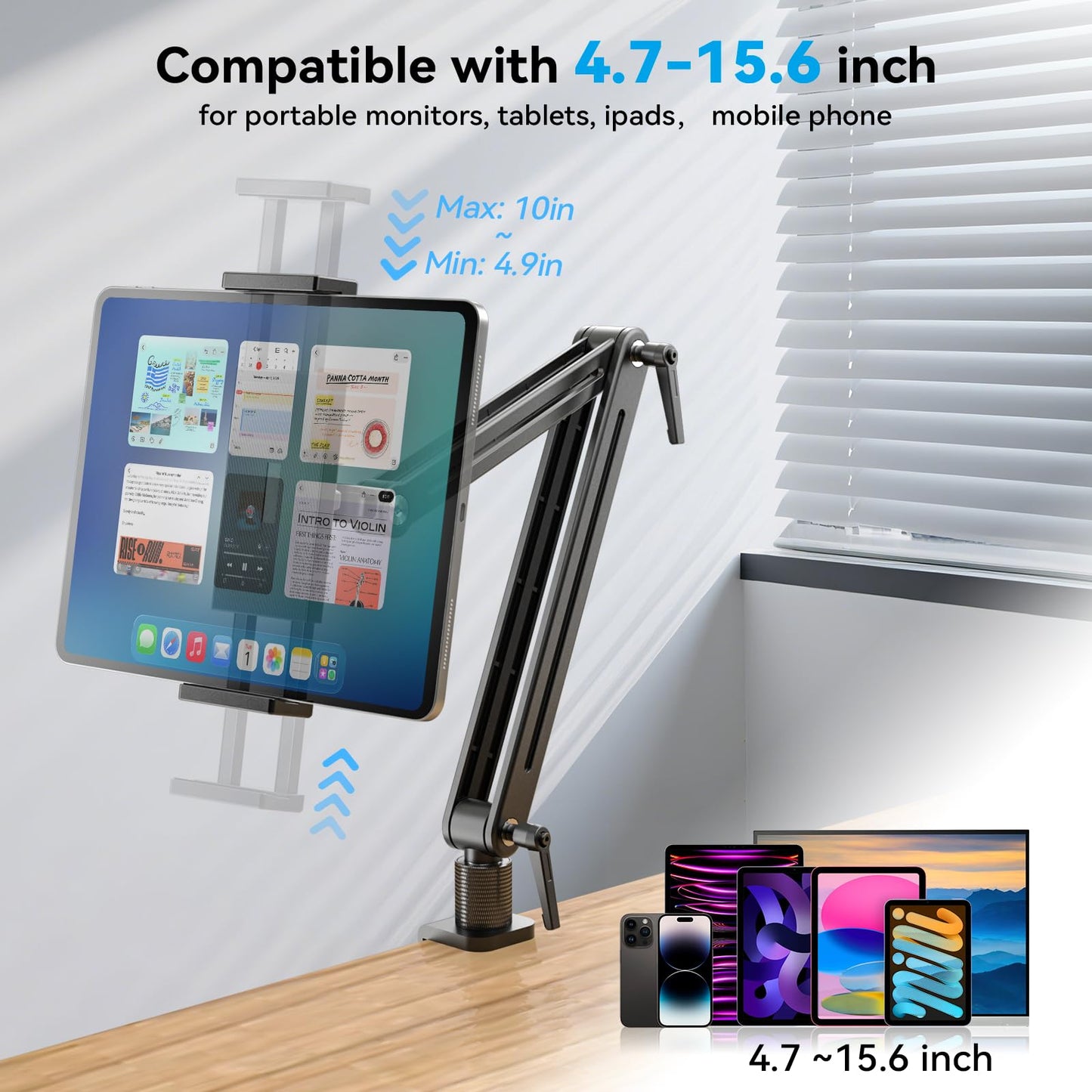 Jakeko 15.6" Portable Monitor Stand Tablet Arm Mount Holder Built-in Wrench