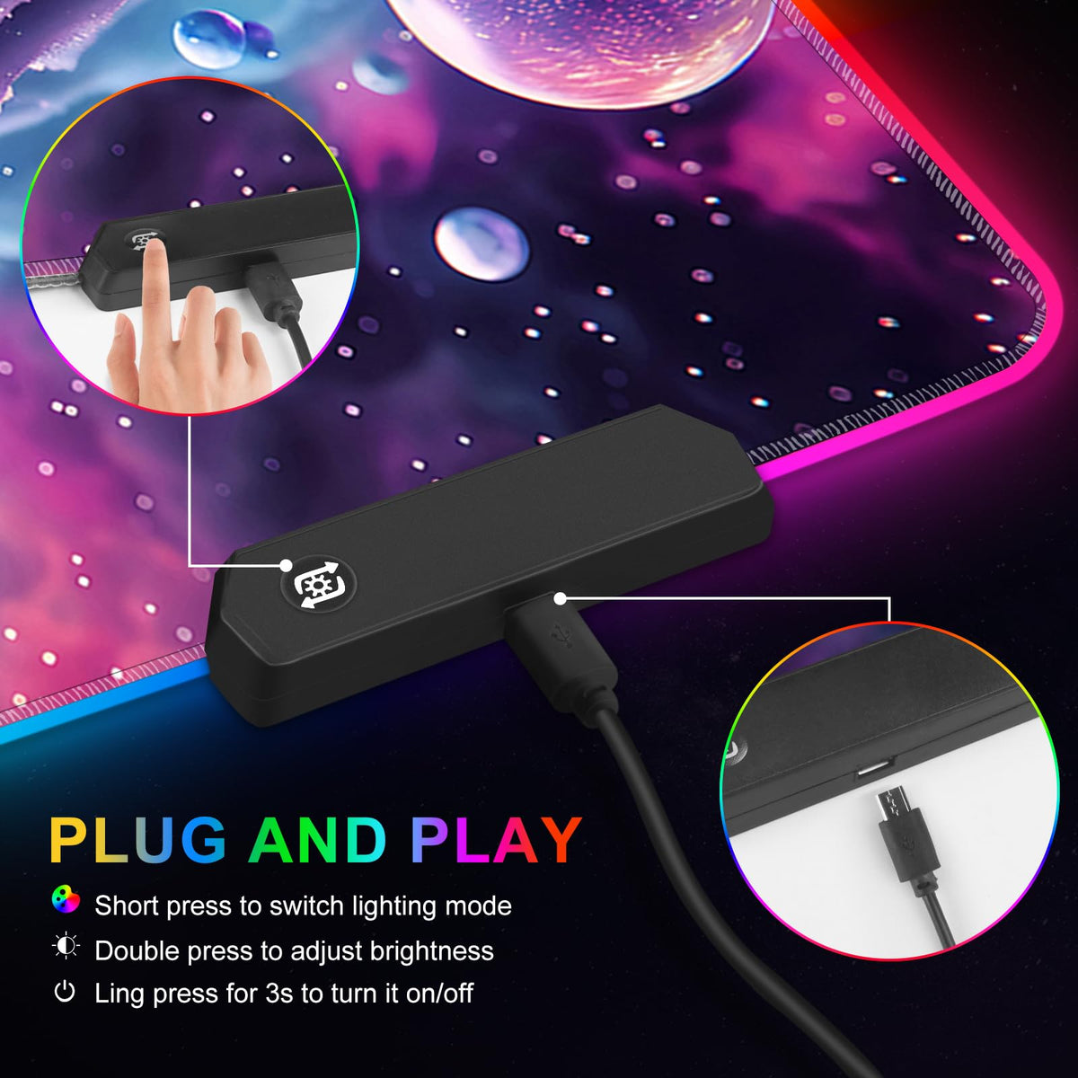 ARTSO Large RGB Gaming Mouse Pad, Led Big Mouse mat with 14 Light Modes, Extended Soft Computer