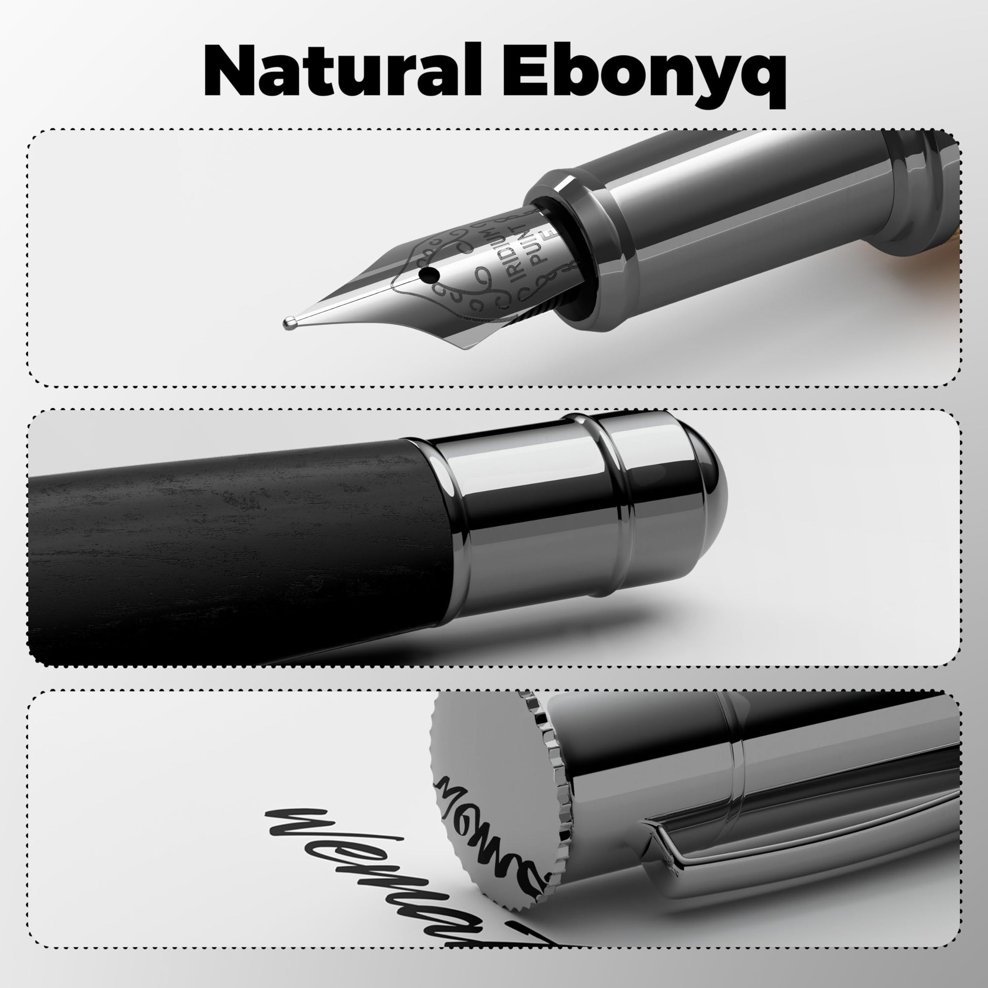WEMATE Fountain Pen Set for Writing, Fine Nib, Black Ebony