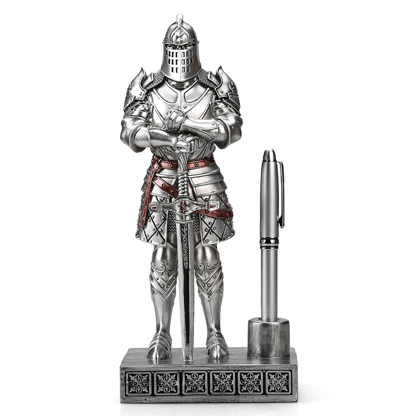 Amoysanli Knight Statue Resin Pen Stand Resin Fountain for Men Silver