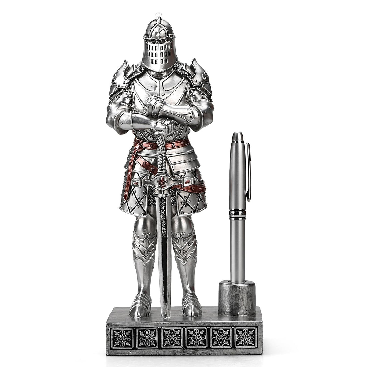 Amoysanli Knight Statue Resin Pen Stand Resin Fountain for Men Silver
