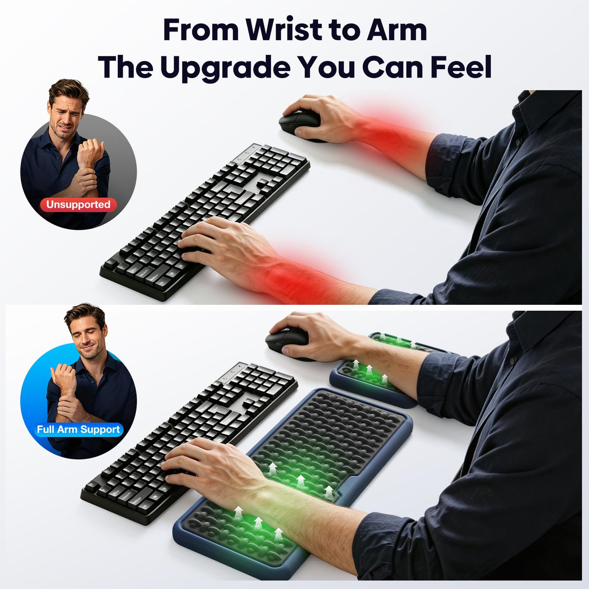 MEKASS Extra Large Wide Wrist Rest Set for Keyboard and Mouse, Ergonomic Memory Foam Wrist Support