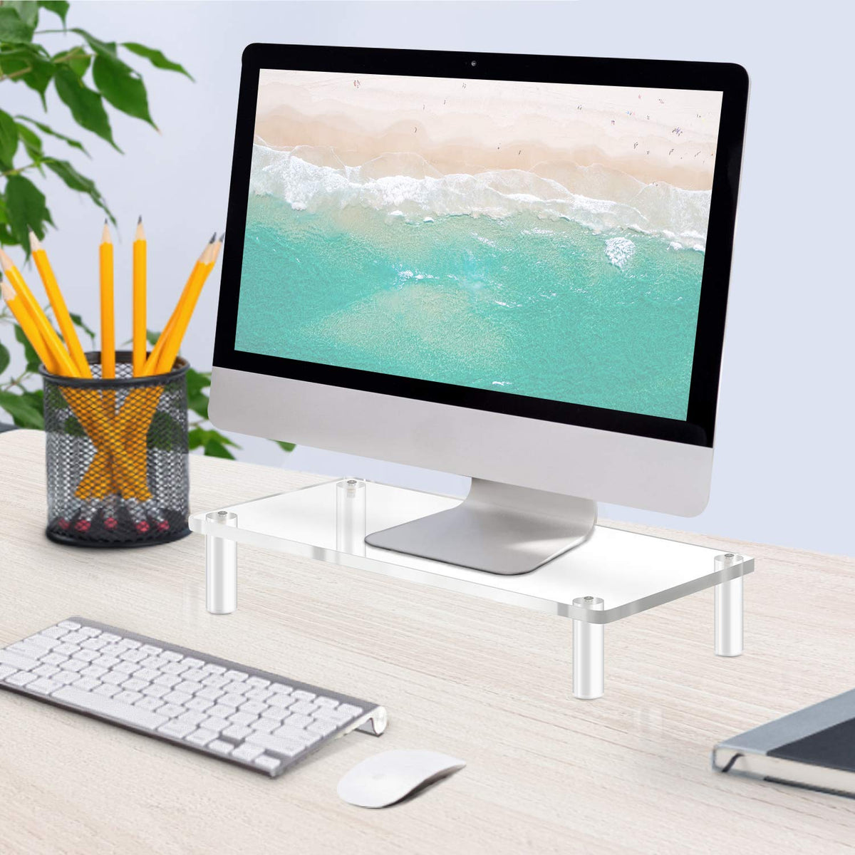 Yestbuy Acrylic Monitor Stand Riser, Clear Computer Monitor Riser, Desktop Organizer Stand for