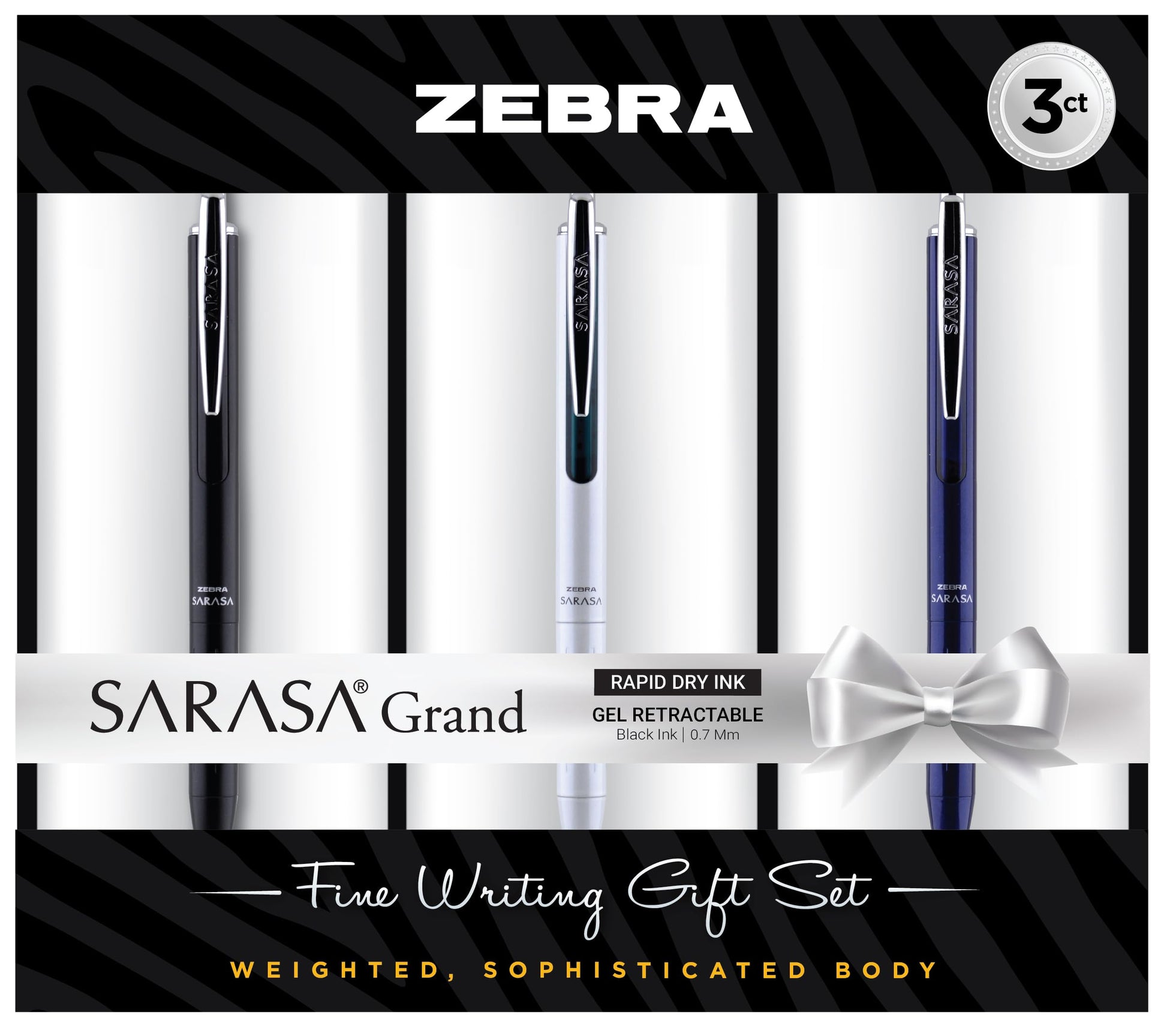 Zebra Pen SARASA Grand Retractable Gel Pen Git Set, Black Ink, 0.7mm, 3-Pk