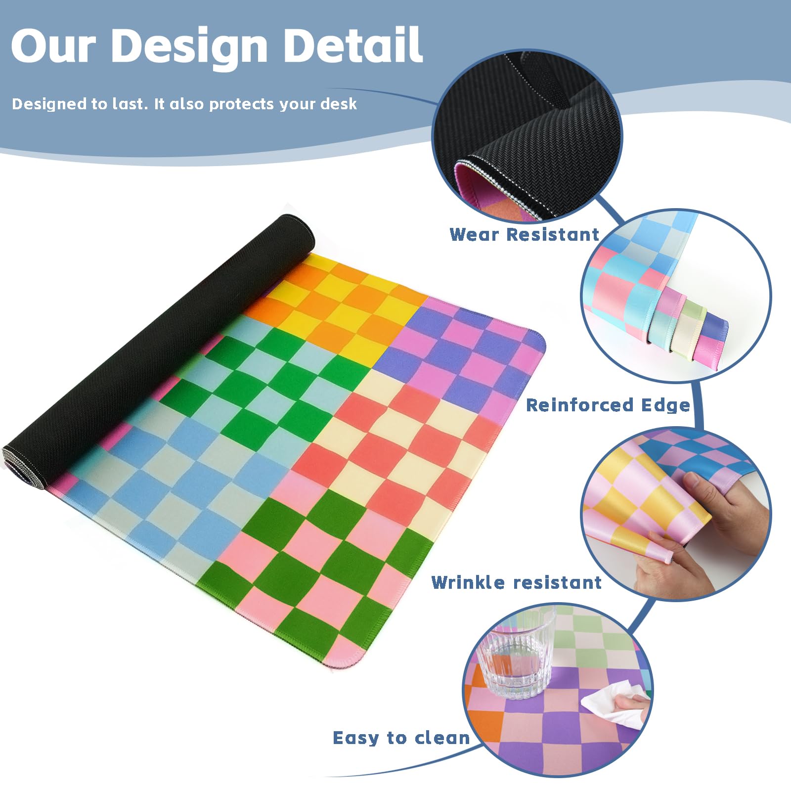 Baziabbo Checkered Desk Mat,XXL Extended Big Mouse Pad,Gaming Mousepad with Stitched Edge,Non-Slip