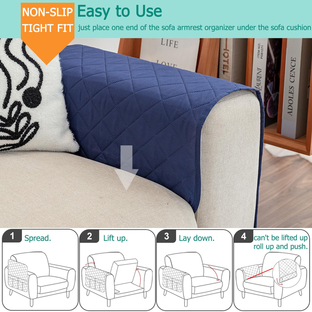 DECKALY Sofa Armrest Organizer with 6 Pockets, Non-Slip Couch Recliner Armchair Caddy, Washable