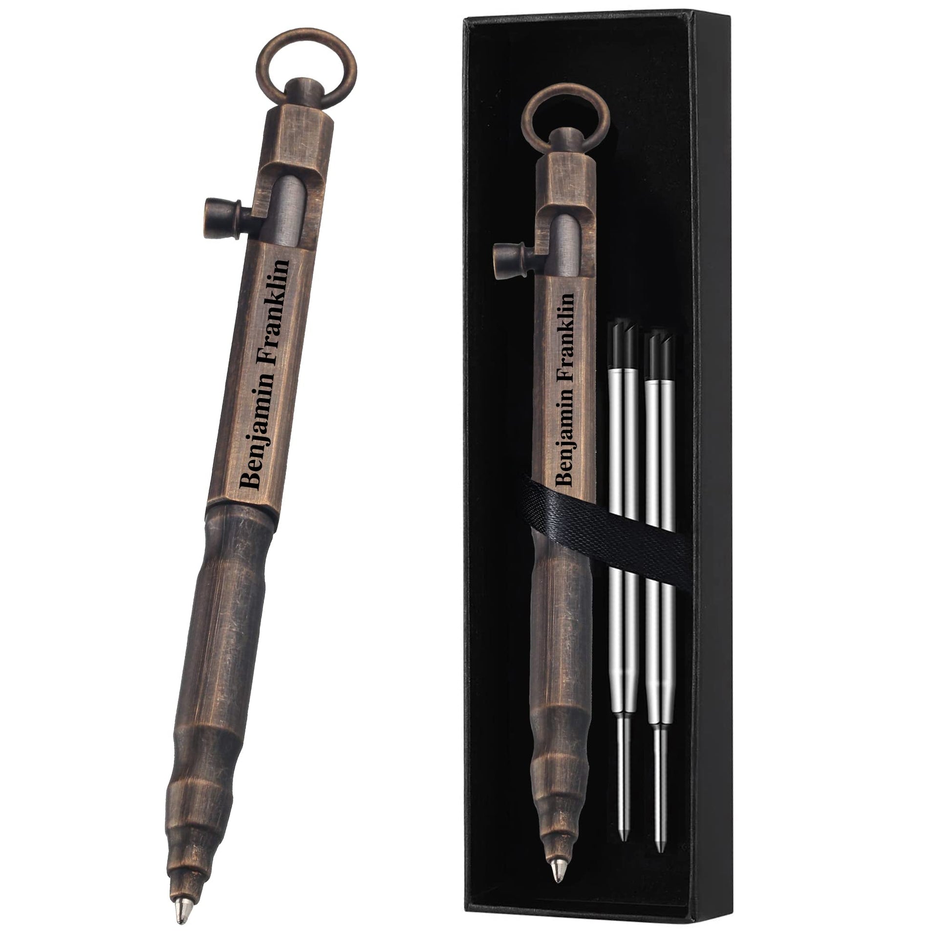 Auchic Personalized Bolt Action Pen Gift Set Free Engraved Customed Pocket EDC Brass Ballpoint Pen