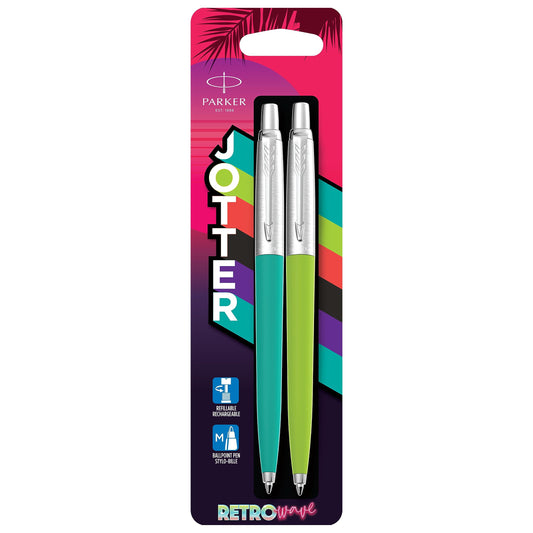 PARKER Jotter Originals Ballpoint Pens | Retrowave Collection | Caribbean Blue & Apple Green | Blue