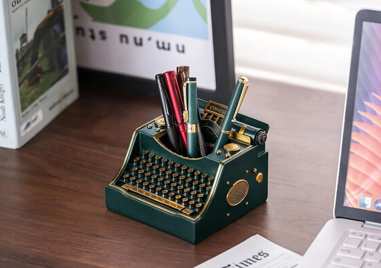 Amoysanli Retro Typewriter Pen Holder Desk Organizers for Writer's Green