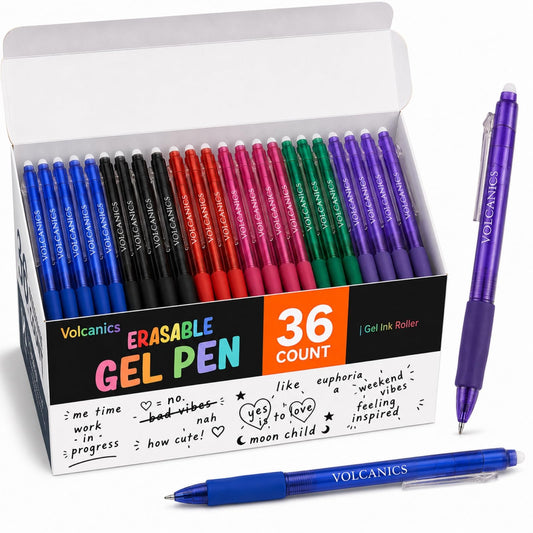 Volcanics Erasable Gel Pens, 36 Pack, 6 Colors, 0.7mm Fine Point