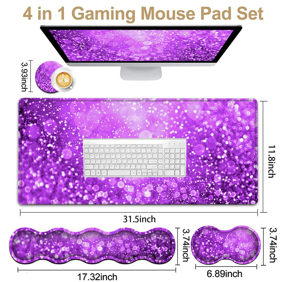 Large Gaming Mouse Pad (31.5x11.8 in), Rubber Base XXL Mousepad with Stitched Edges, Ergonomic