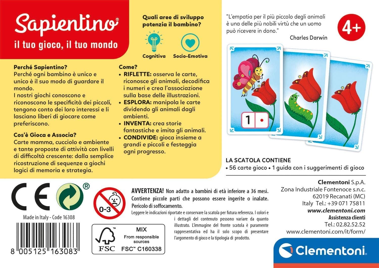 Clementoni 16308, Sapientino, Play and Associate, Animals, Educational Game 3 Years (Italian
