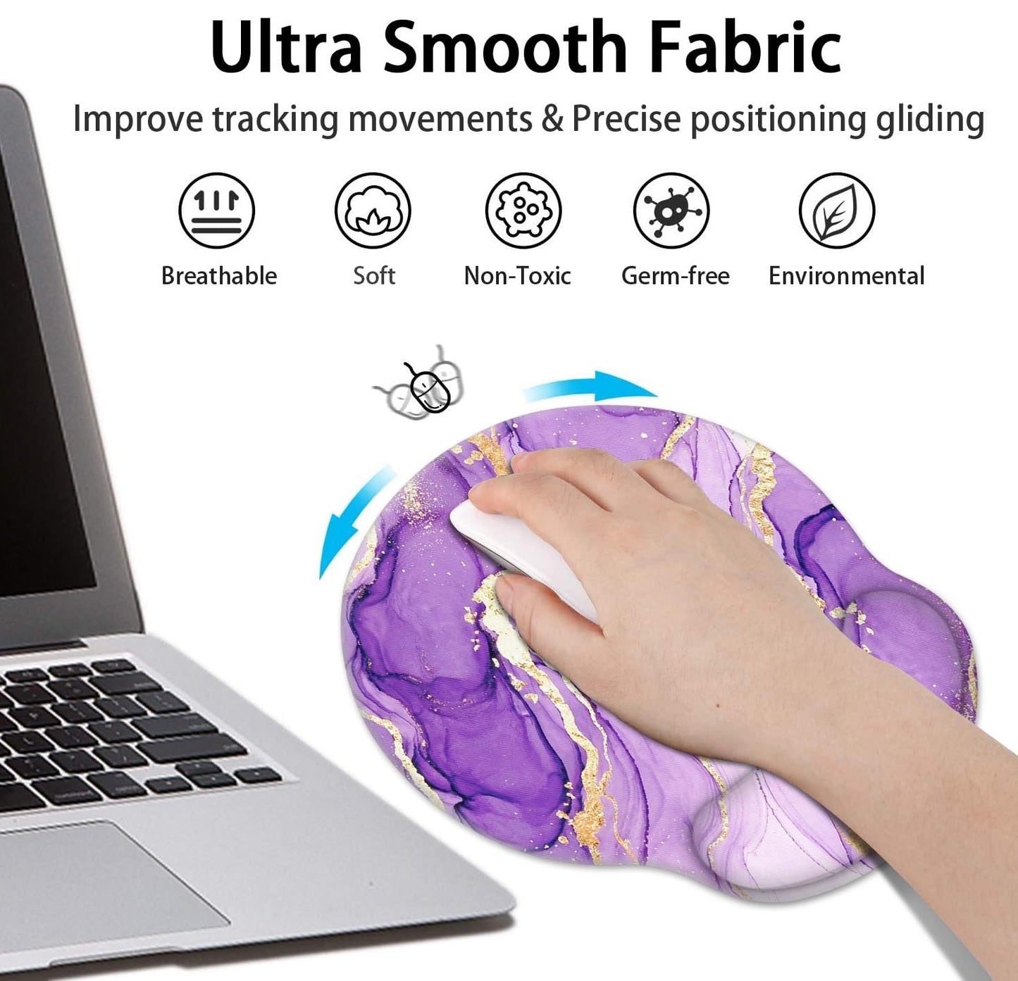 Britimes Ergonomic Mouse Pad Set with Wrist Rest, Purple Gold Marble