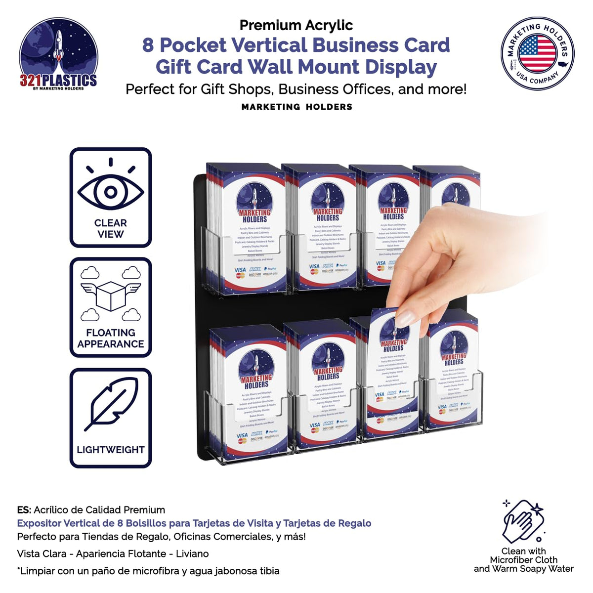 Marketing Holders Wall Business Card Holder with Hanging Hardware for 2" x 3.5" Vertical Gift Cards