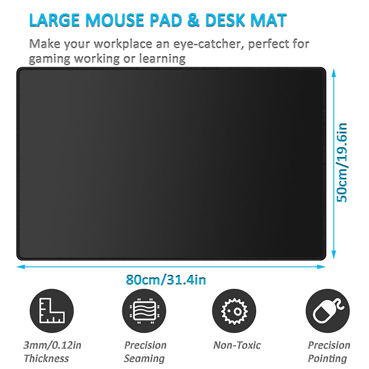 LL-COEUR Black Extended Gamer Mousepad 31.5x19.6x0.12inch, XXL Long Desk Topper Mat with Non-Slip