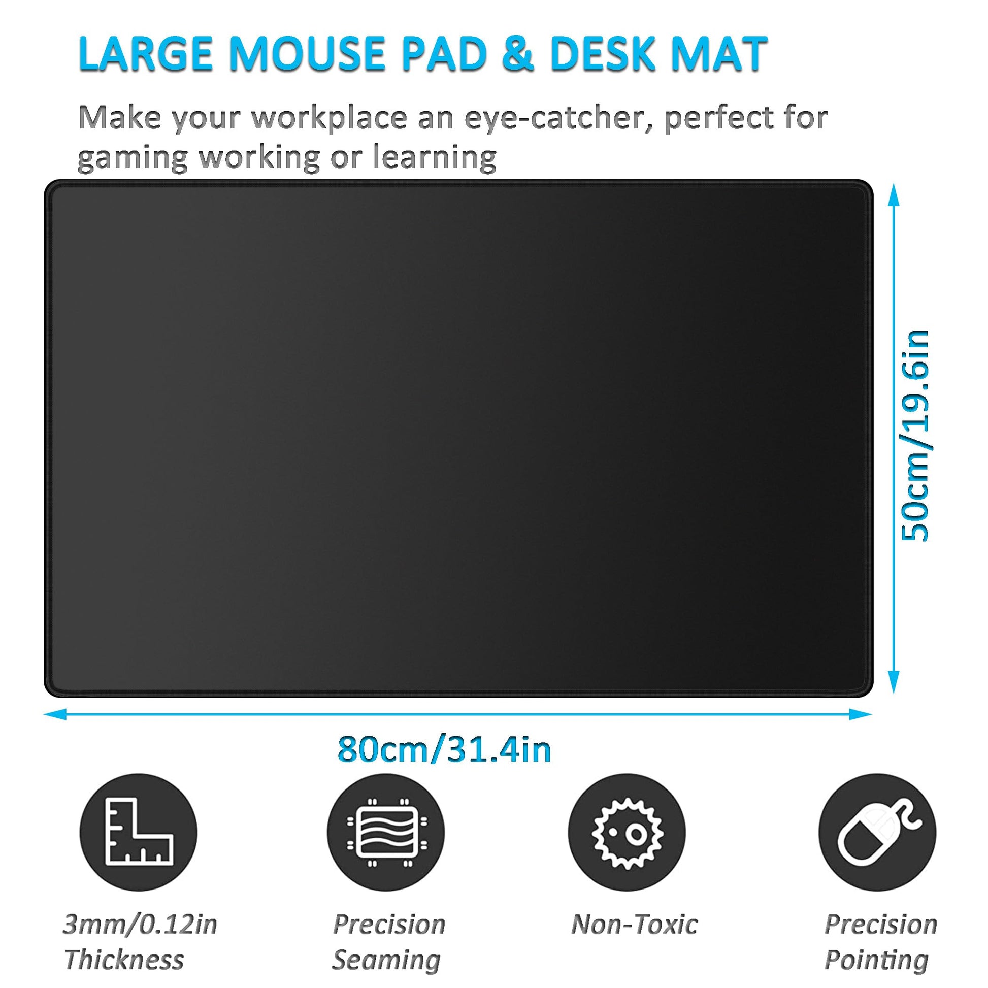 LL-COEUR Black Extended Gamer Mousepad 31.5x19.6x0.12inch, XXL Long Desk Topper Mat with Non-Slip