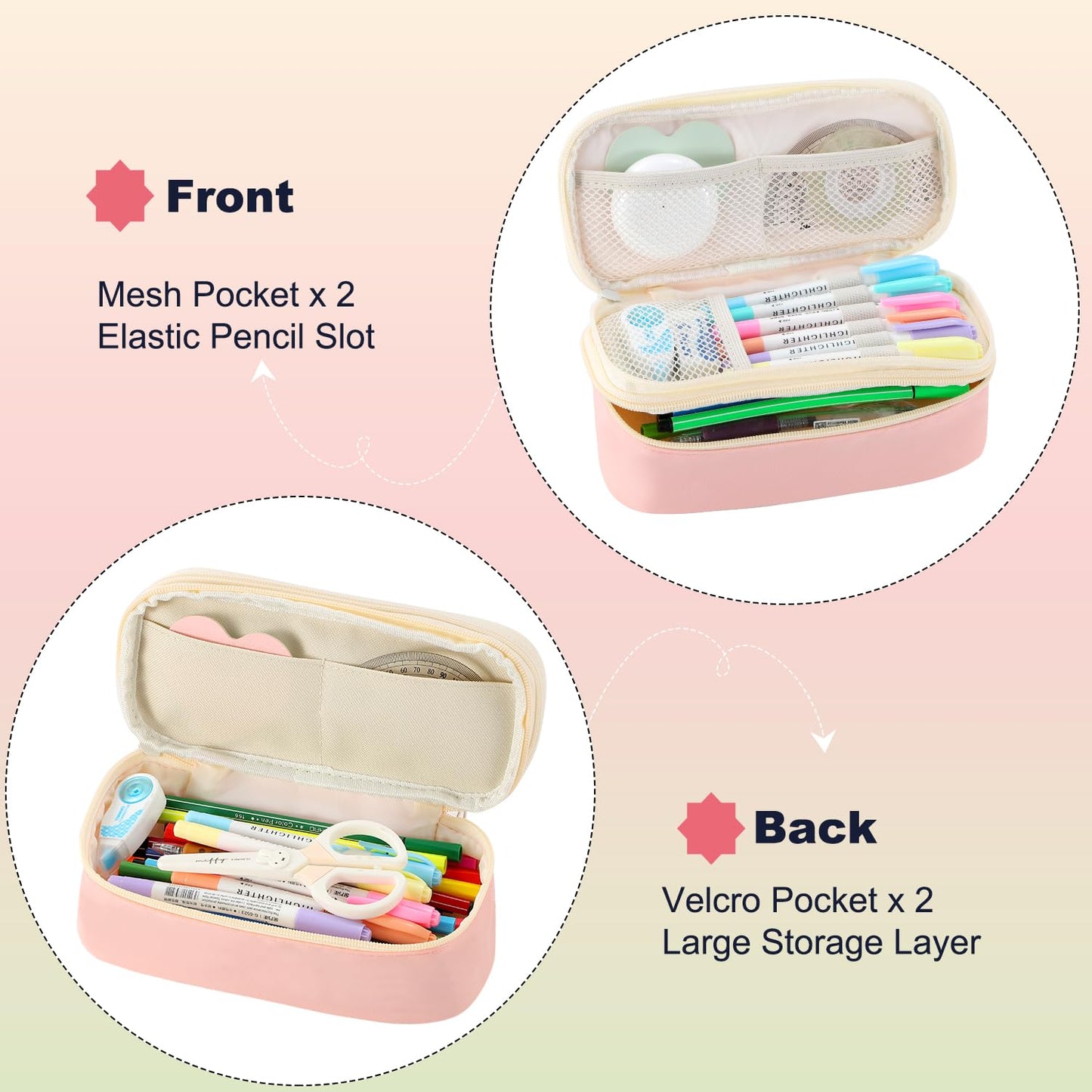 Large Pencil Bag for Girls Teens Kids School Pencil Case Organizer Pink