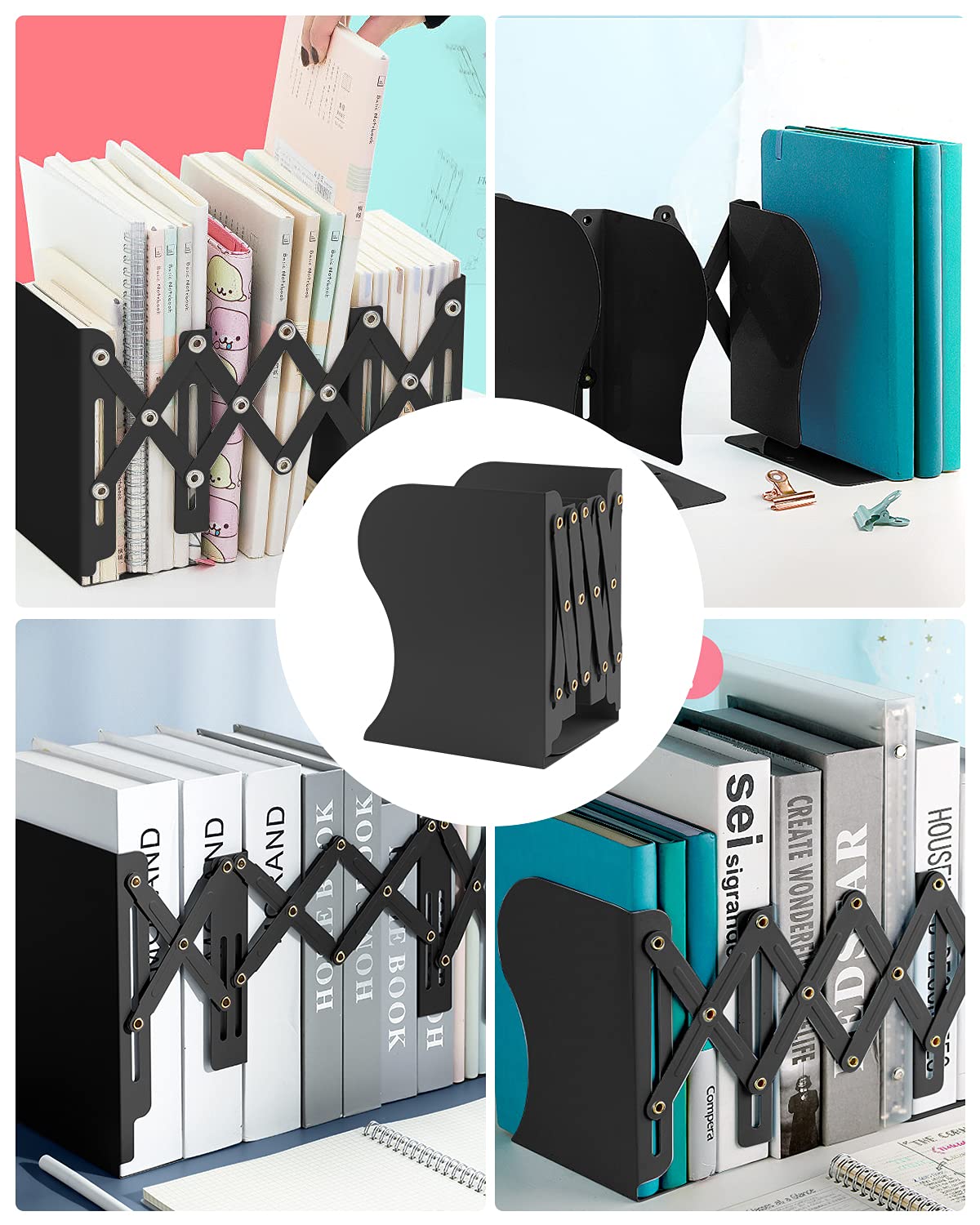 MSDADA Adjustable Bookends, Bookends for Heavy Book, Expandable Book Organizer for Office, School