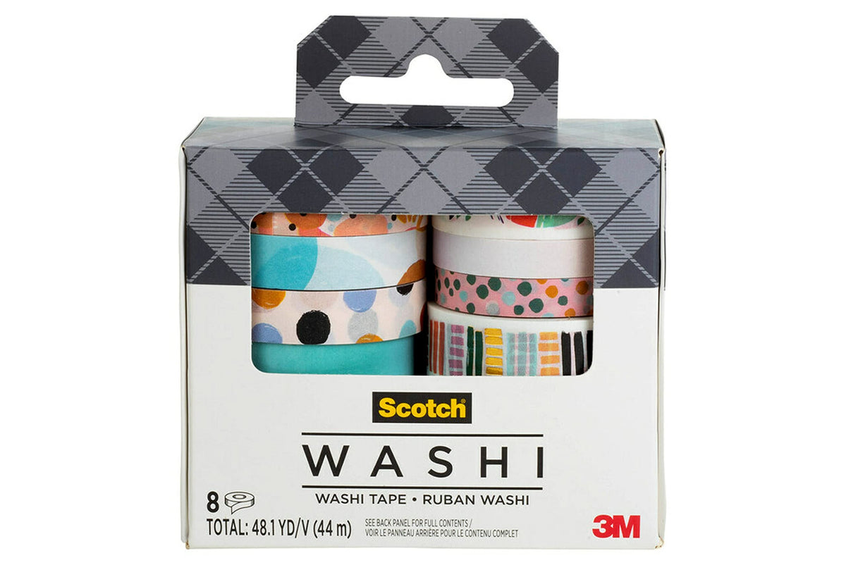 Scotch Washi Tape, Abstract Modern Design, 8 Rolls, Great for Bullet Journaling, Scrapbooking and