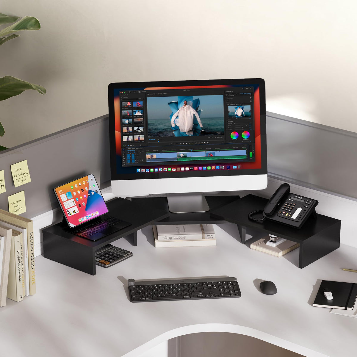 FITUEYES Dual Monitor Stand Riser, Adjustable Length and Angle, Black