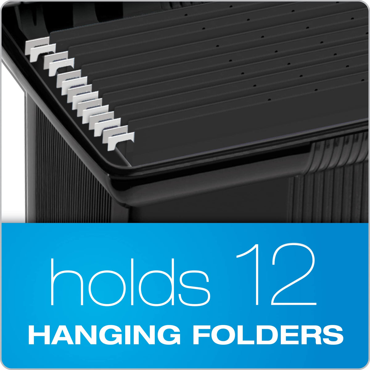 Pendaflex Portable File Box with File Rails, Hinged Lid with Double Latch Closure, Black, 3 Black