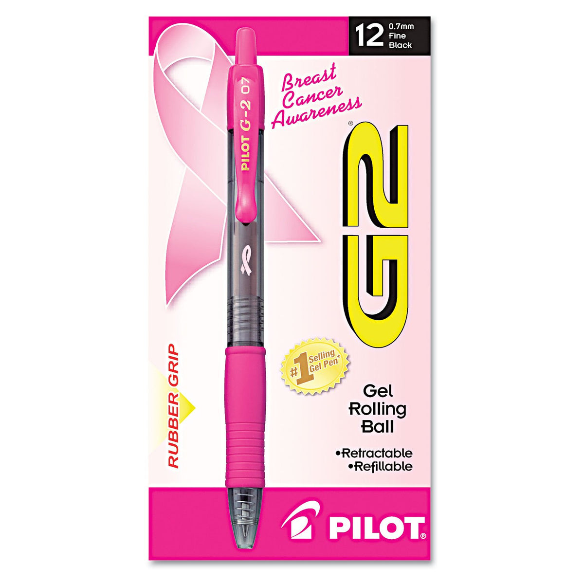 PILOT G2 Premium Gel Pens, Fine Point 0.7mm, Pink/Black Ink, 12-Pack