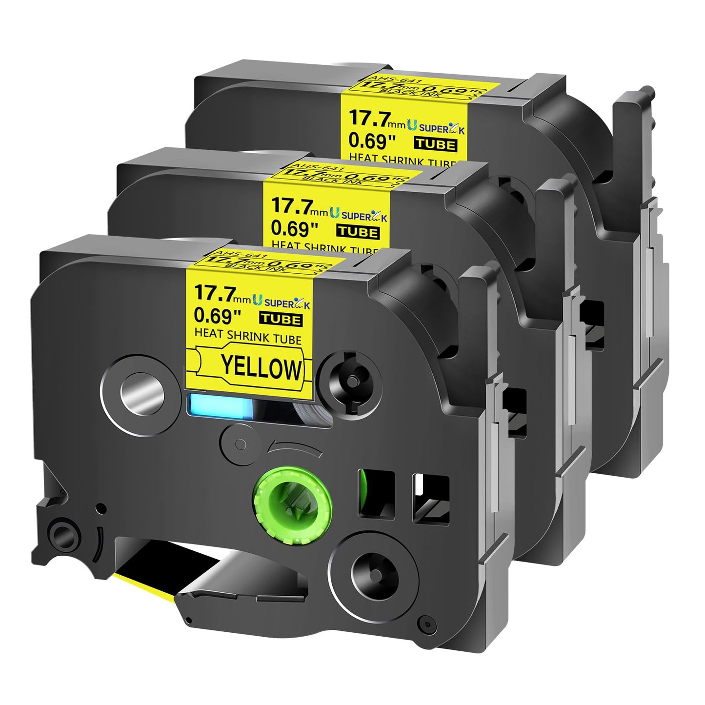 USUPERINK 3 Pack Compatible for Brother Ptouch HSe-641 HSe641 HS-641 HS641 17.7mm Black on Yellow