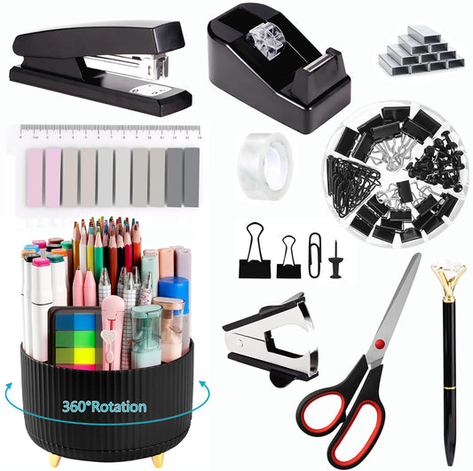 Office Supplies,Black Desk Accessories,Office Supplies Set,Desk Organizer,Stapler,Tape