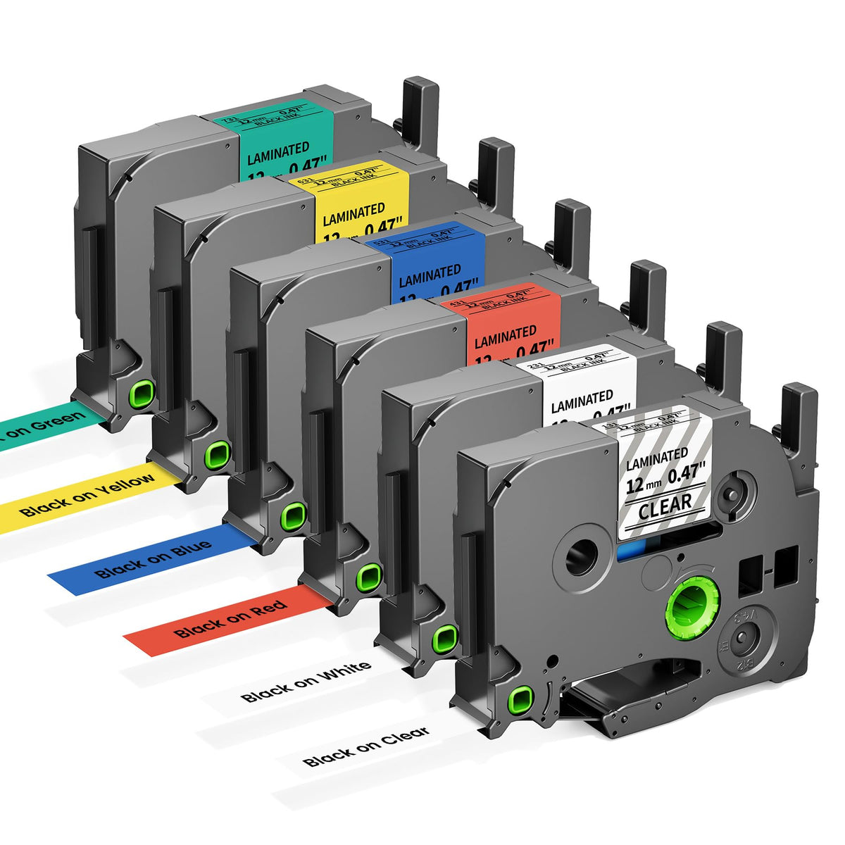 6X Compatible with Brother Label Maker Tape 12mm 0.47 Multi Color Laminated