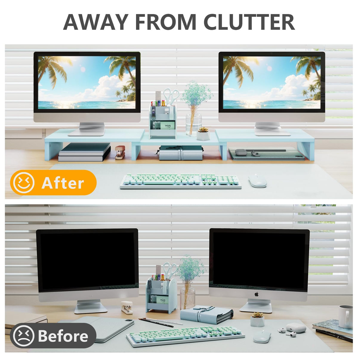 TAVR Dual Monitor Stand Riser, Wooden Computer Monitor Stand for 2 Monitors