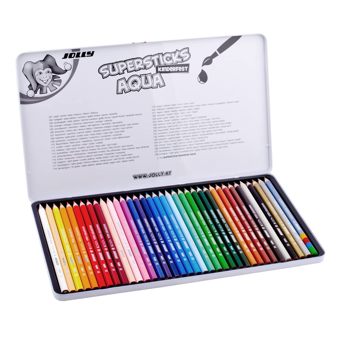 Jolly Supersticks Premium European Aqua Watercolor Pencils with Tin Carrying Case; Set of 36
